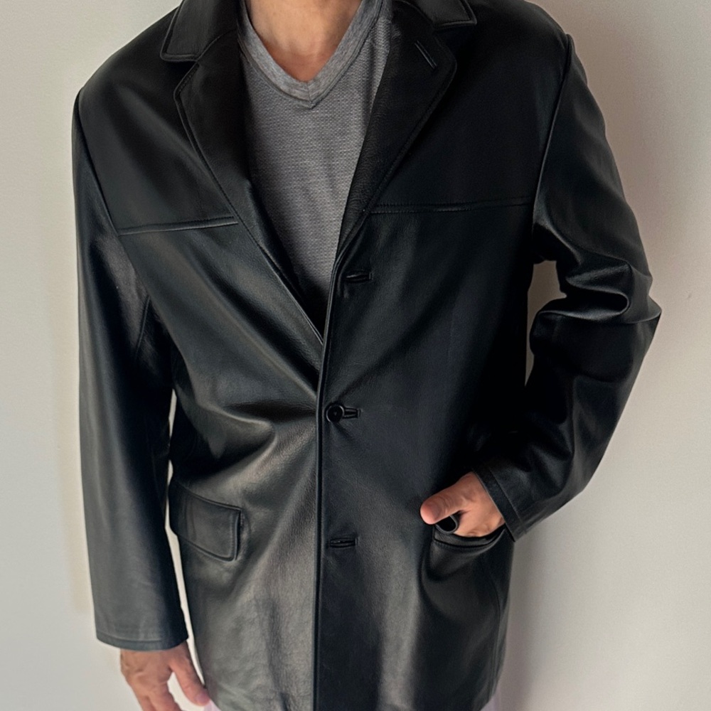 Leather Y2K- Vintage - Men's Black Leather Jacket DKNY - Picture 4 of 16
